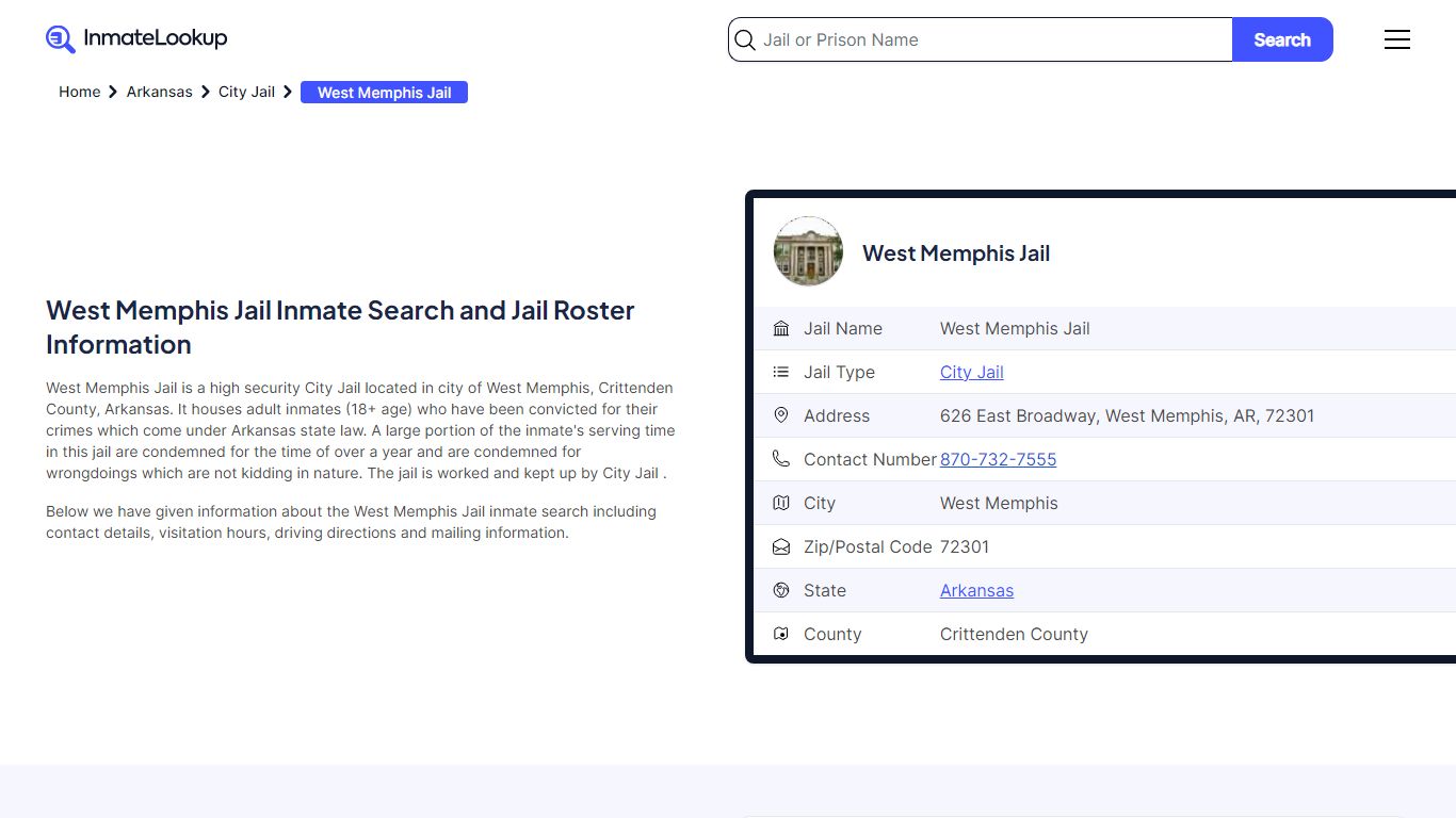 West Memphis Jail Inmate Search - West Memphis Arkansas - Inmate Lookup